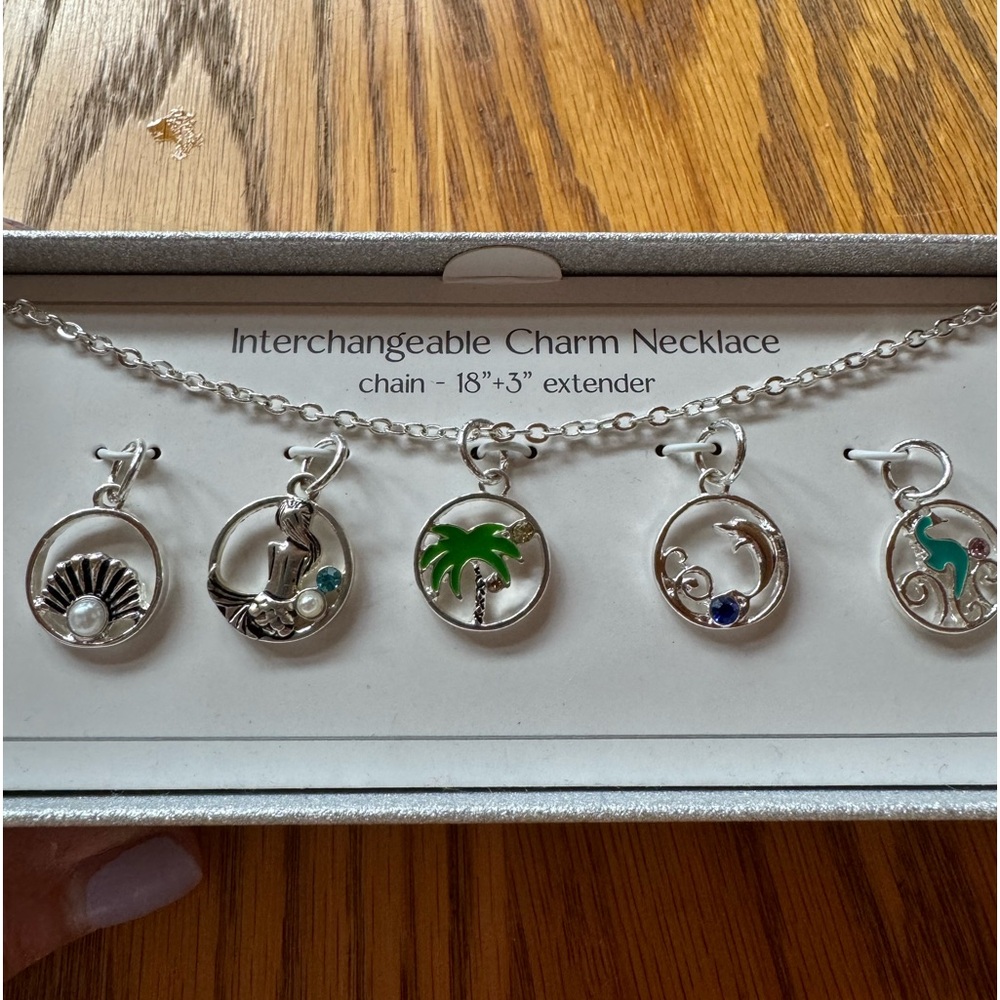 Ocean Beach Silver Charm necklace Interchangeable 18” with extender NWT